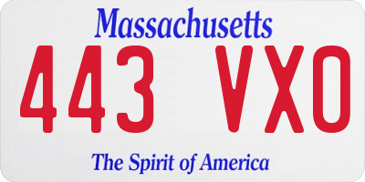 MA license plate 443VX0
