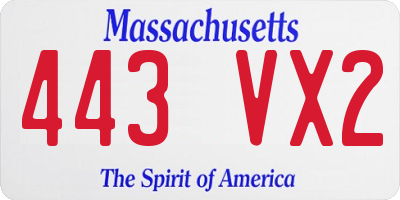 MA license plate 443VX2