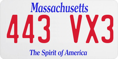 MA license plate 443VX3