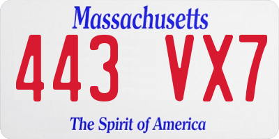 MA license plate 443VX7