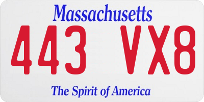 MA license plate 443VX8