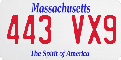 MA license plate 443VX9
