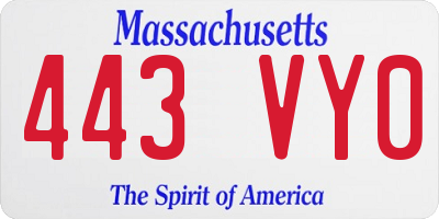 MA license plate 443VY0