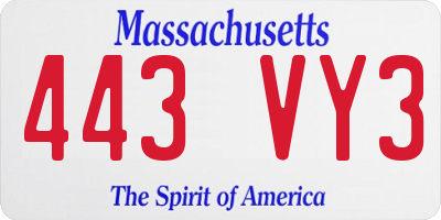 MA license plate 443VY3
