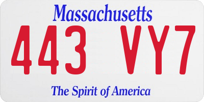 MA license plate 443VY7