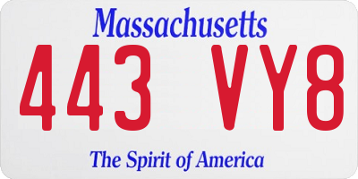 MA license plate 443VY8