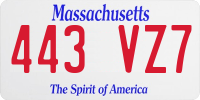 MA license plate 443VZ7
