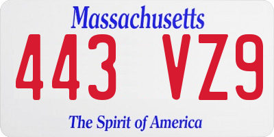 MA license plate 443VZ9