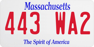 MA license plate 443WA2