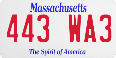 MA license plate 443WA3