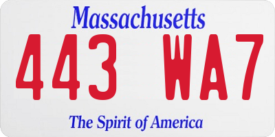 MA license plate 443WA7