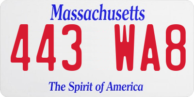 MA license plate 443WA8