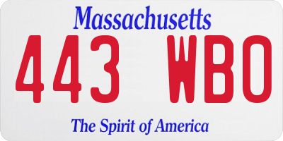 MA license plate 443WB0