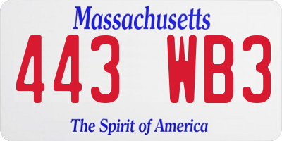MA license plate 443WB3