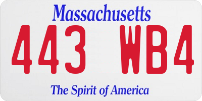 MA license plate 443WB4
