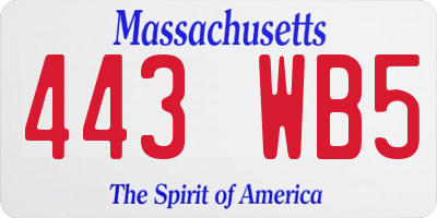 MA license plate 443WB5