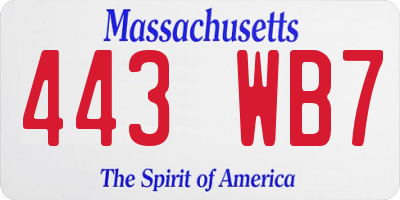 MA license plate 443WB7