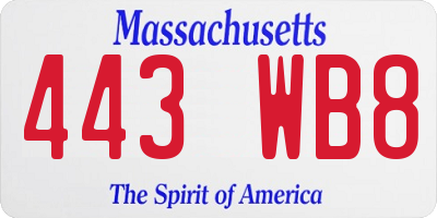 MA license plate 443WB8