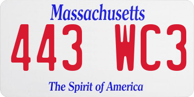 MA license plate 443WC3