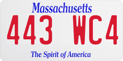 MA license plate 443WC4