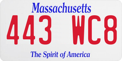 MA license plate 443WC8
