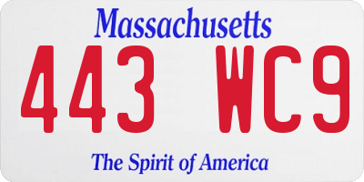 MA license plate 443WC9