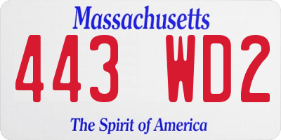 MA license plate 443WD2