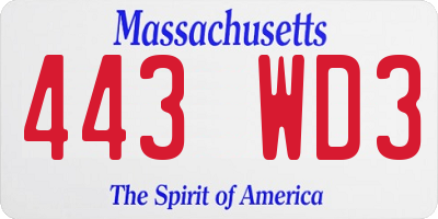 MA license plate 443WD3
