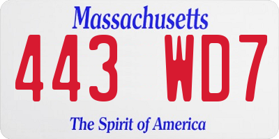 MA license plate 443WD7
