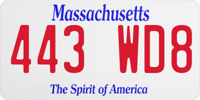 MA license plate 443WD8
