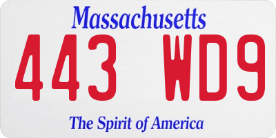 MA license plate 443WD9