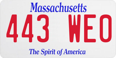 MA license plate 443WE0