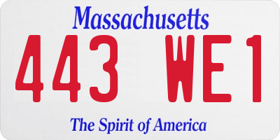 MA license plate 443WE1