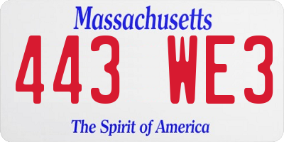 MA license plate 443WE3
