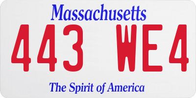 MA license plate 443WE4