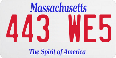 MA license plate 443WE5