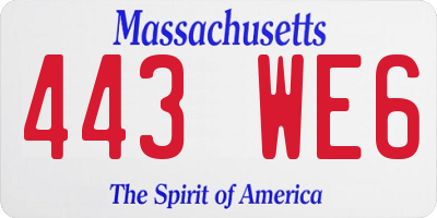 MA license plate 443WE6
