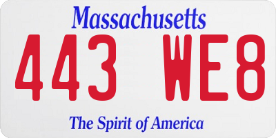 MA license plate 443WE8