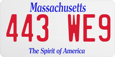 MA license plate 443WE9