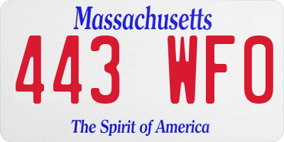 MA license plate 443WF0