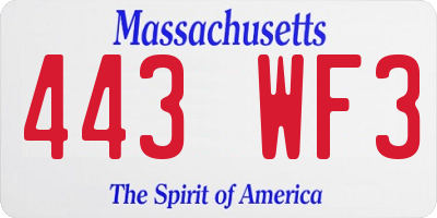MA license plate 443WF3