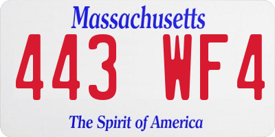 MA license plate 443WF4