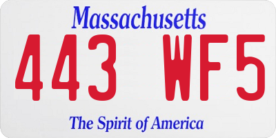 MA license plate 443WF5