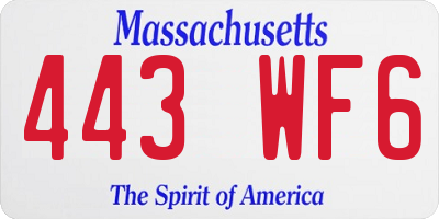 MA license plate 443WF6