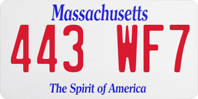 MA license plate 443WF7