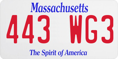 MA license plate 443WG3