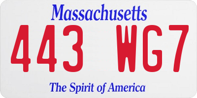 MA license plate 443WG7
