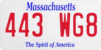 MA license plate 443WG8