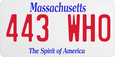 MA license plate 443WH0