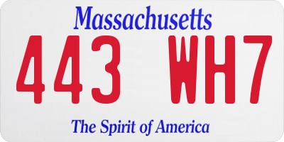 MA license plate 443WH7